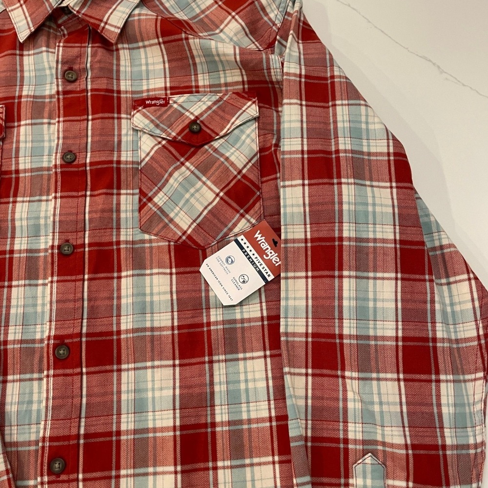 Wrangler Five Star Premium Mens Large Red Plaid Western Button Down Shirt NWT - Picture 2 of 5